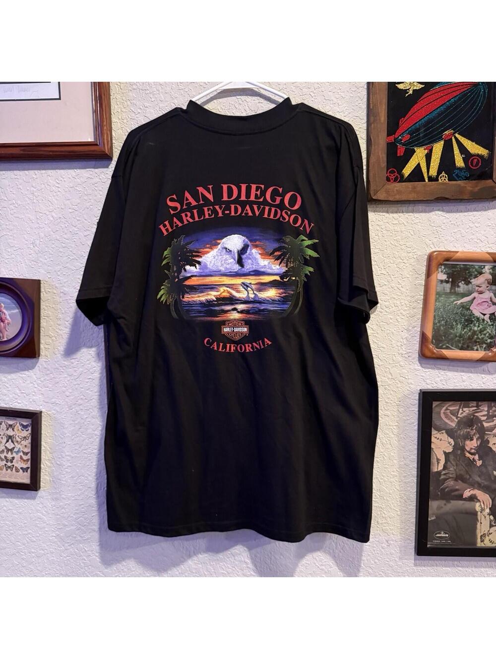 Vintage 90s RARE San Diego California Harley Davidson Black Biker Shirt‎ USA XL